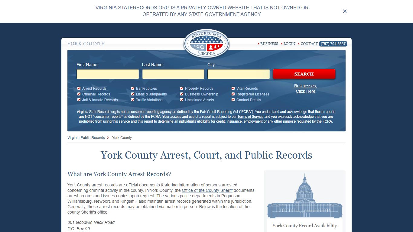 York County Arrest, Court, and Public Records